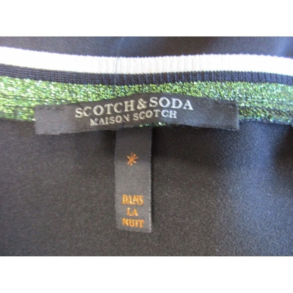 Scotch & Soda Women's V Neck Varsity Short Sleeve Tshirt Dress sz S Black Sporty